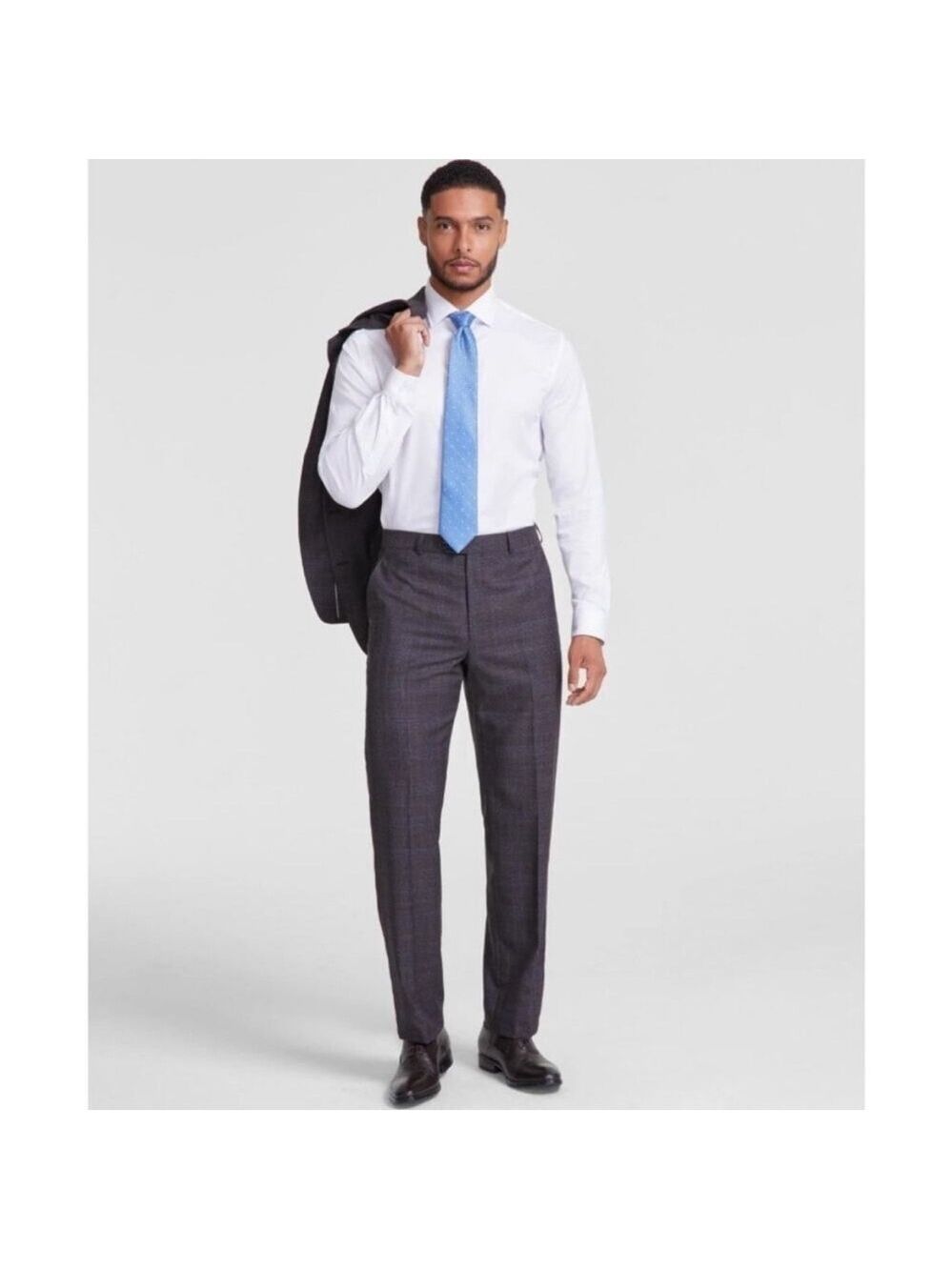Michael Kors Malone Classic Fit Stretch Wool Checked Dress Pants Brown/Blue NWT
